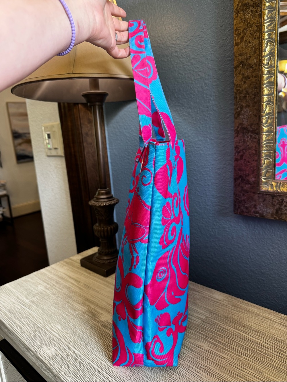 Lilly Pulitzer for Estée Lauder Turquoise & Hot Pink Canvas Tote - Picture 5 of 8